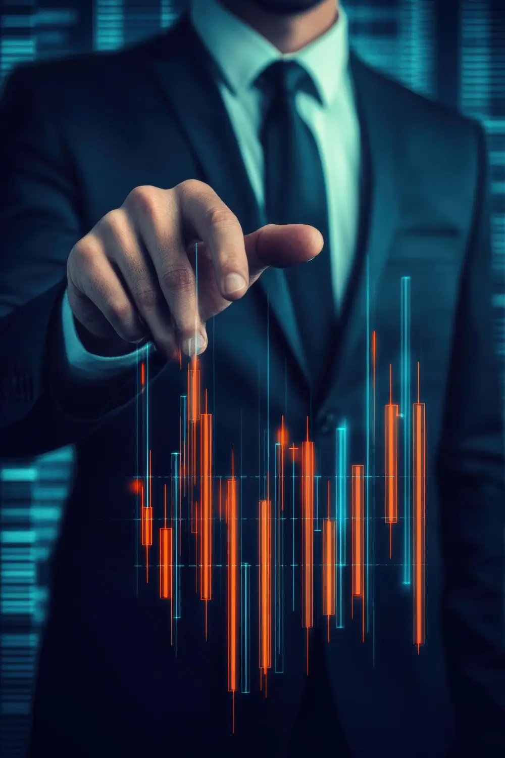 Business professional analyzing digital financial charts, symbolizing career opportunities after a Diploma in Accounting and Finance.